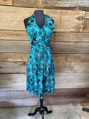 Etcetera Teal floral halter dress, Size 8, Cotton/Silk blend